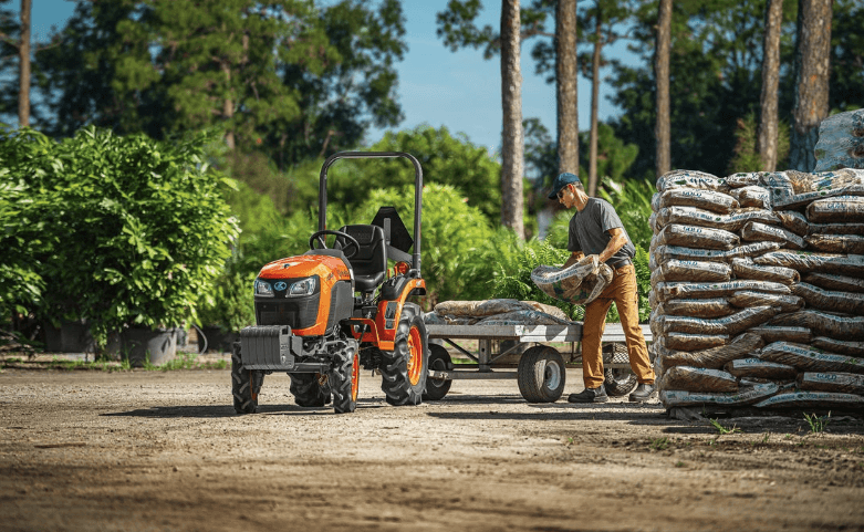 Man loading up small trailer hitched to back of a Specialty Tractor